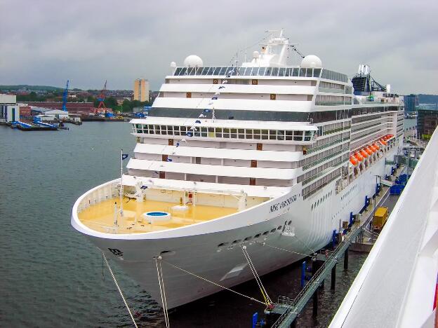 Cruise ship MSC Orchestra of MSC Cruises has docked in Kiel, Germany